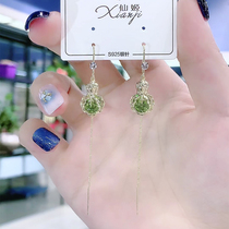Burst green 100 chaine crystal anti-lose ear line pure silver small and delicate Jane about 100 lap earrings long with a face slim