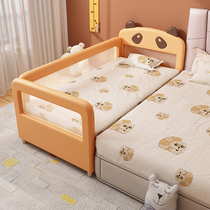 Childrens splicing bed solid wood crib plus broadband guardrail boys and girls princess bed side bed soft bag cartoon bed