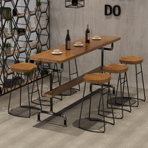 Solid wood retro water pipe bar table and chair combination Cafe milk tea shop Bar household wall long high-legged narrow table