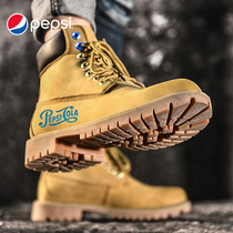 Pepsi Leather Martin Boots Mens High Gang British Winter Plus Flint Cotton Shoes Vintage Toilwear Shoes Kick Big Boots Men
