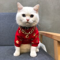 Cat and dog New Years clothes winter male cat handsome winter pet cat English short blue cat autumn and winter Tide brand anti-hair loss