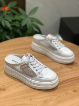 Summer 100 hitchhiking ~ Baotou Half slippers female outside wearing new thick bottom pine pastry without heel Little white shoes cool shoes