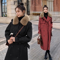 Plus velvet liner Parker cotton jacket womens winter 2021 New thick size long knee cotton padded jacket jacket
