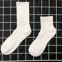 3 pairs of mens high tube pure cotton white stockings short middle tube basketball solid color running thickened sports towel bottom socks