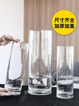 Minimalist Large Number of glass vases Living room Water raising Xuyu Fugui Bamboo Horse Drunken Wood Flower Arrangement Transparent Landing High Straight Drum