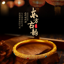 Wanxi Gold new ancient handmade gold bracelet inheritance pure gold jewelry filigree inlaid craft personality collection