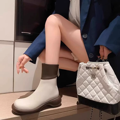 Ботинки на платформе, из натуральной кожи, коллекция 2023, французский стиль, в западном стиле