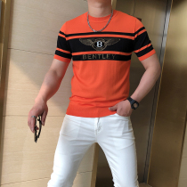 Mens casual knitted T-shirt 2021 summer new Ilit trend youth wild slim short-sleeved top men