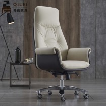 Simple boss chair Leather chair Office chair Comfortable reclining lunch break chair Leather shift chair President cowhide computer chair