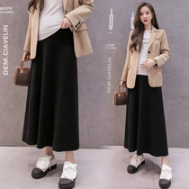 Pregnancy Woman Dress Autumn Winter Knit Half Body Dress Mid Spring Autumn Black Beating Bottom Skirt Tobelly Large Swing Long Skirt Fall New