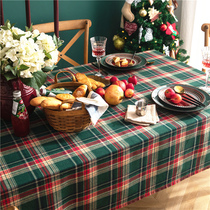 Christmas tablecloth Scottish green plaid dinner cloth Rectangular household tablecloth art photo advanced sense of cotton and linen