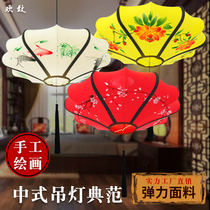 New Chinese chandelier Chinese style fabric Hand-painted Hotel restaurant Hotel Hot pot shop Teahouse Antique flying saucer lantern