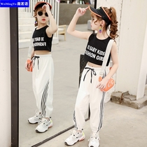  Summer dress girls vest Dance CUHK Pure Cotton Sleeveless short Dew Umbilical outside wearing a child 100 hitch bottom-shirt hanger