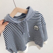 Childrens striped hoodie 2021 new spring and autumn male and female children literary and artistic fan Joker sweatshirt young children loose coat tide