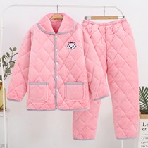 Winter pajamas female thickened velvet coral velvet warm three-layer cotton autumn and winter womens flannel home wear