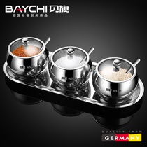 German shell flag 304 stainless steel seasoning tank set kitchen supplies combination salt tank box household glass seasoning tank