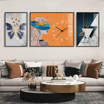 Modern light luxury decorative clock wall clock living room home fashion atmospheric creative art clock triple hanging painting combination