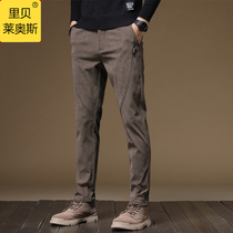 High-end autumn corduroy pants mens trend Joker Korean slim feet spring and autumn striped mens casual pants