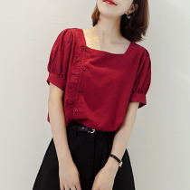 Chiffon shirt Women summer short sleeve 2020 new fashion temperament wooden ear side collar top thin belly