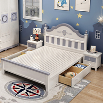 American solid wood childrens bed 1 35 meters 1 2 meters boy single bed 1 5 meters youth storage multi-function small bed