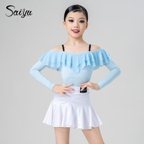 Saiyus new Latin dance practice clothes dance clothes girls and children autumn and winter suspenders mesh one-shoulder long-sleeved tops