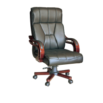 Boss chair black leather middle class chair swivel chair staff chair boss computer chair noble atmosphere wooden foot office chair