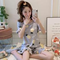 Korean pajamas womens summer short-sleeved shorts cartoon summer thin fresh student womens home clothes two-piece suit