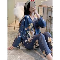 2021 new artificial cotton home clothes womens spring and summer fat MM plus size cotton-padded pajamas Japanese cotton-padded suit thin