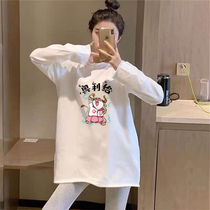 White T-shirt female pregnant woman autumn dress Long sleeves jacket Fashion medium long dress Dress Loose Pregnant Woman Pure Cotton Undershirt