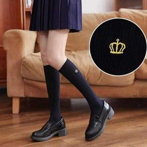 Socks female winter ins tide black jk high tube calf Autumn Winter Spring Cotton Crown embroidery day and knee learning