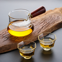 Thickened heat-resistant glass Road cup tea leak integrated solid wood side handle with filter Tea Tea Tea Tea Cup