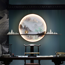  New Chinese style living room background wall lamp Chinese style lighting atmospheric landscape front desk tea room crystal porcelain decoration hanging painting lamp