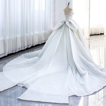  One-shouldered main wedding dress bride 202021 new temperament big tail summer French light starry sky female v-neck