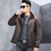 Leather and hair mens lamb coat Haining leather leather coat cashmere coat fur jacket winter
