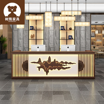New Chinese style rockery solid wood retro style health club company front desk reception Taiwan foot treatment shop bar cash register