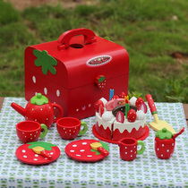 Wooden Strawberry Cake Cut to See Happy House Girl Toys Kitchen Set Wooden Childrens Birthday Gift