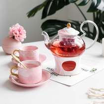 Nordic flower Teapot set Household candle heating Ceramic glass cooking fruit teapot Heat-resistant Afternoon teacup tea set