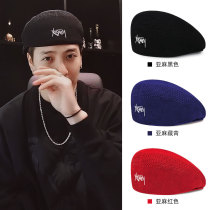 Wang Jiaer Beret Mens Spring and Autumn Tide Brand Big Head Wai Wool Retro Wear Forward Hat Female Winter Cap Black