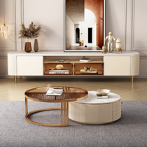 Light Extravagant Rock Board TV Cabinet Tea Table Composition Modern Minimalist Living-room Rounded Corner High-end High Cabinet Designer 2021 New