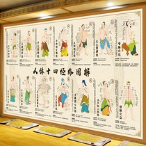 Human body Fourteen Meridians hole map towards twelve meridians wall map Health Center physiotherapy shop decorative wall mural wallpaper