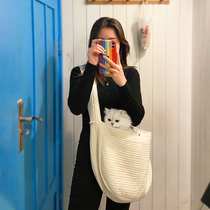 Cat Bag Pooch Backpack Skew Satchel Pet Out Portable Bag South Korea Small Crowdsourced Handmade Cloth Bag Single Shoulder Bag Woman