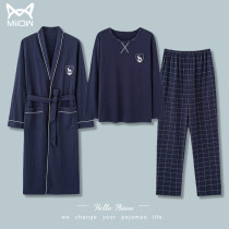 Cat man pajamas men spring and autumn cotton long sleeve loose size dressing gown bathrobe men Cotton medium length home wear