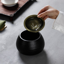 Creative hand-made tea wash with cover Coarse pottery water bowl Tea residue bucket Gongfu tea accessories Ceramic cup wash household tea set
