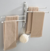 Space aluminum towel rack toilet rotatable bathroom shelf double rod non-perforated folding towel hanging rod