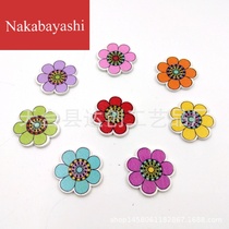 25mm painted sun flower buttons on white Multi-color mixed flower buttons wooden DIY buttons 50 a pack