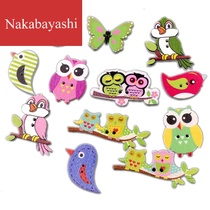 Owls birds butterflies and other painted mixed animal wooden buttons DIY childrens handmade decorative buckles 50