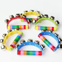 Childrens puzzle toy musical instrument Early teaching instrument semi-circle hand rocking the bell with seven colorful wooden handle rocking the colorful leather five bells