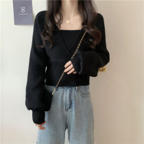 Base shirt female spring and autumn French collarbone square collar chic T-shirt small shirt with foreign style fashionable short top