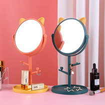 Cartoon Cat Ears Makeup Mirror Desktop Single Sided Dresser Dorm Room Table Beauty Mirror HD Swivel Princess Mirror