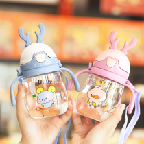 Baby drinking cup with straw handle Dual-use baby learning drinking cup 1-year-old childrens summer kettle drop-proof water bottle